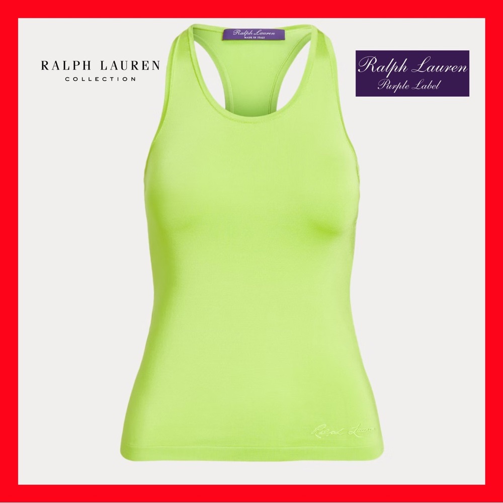 $590 Ralph Lauren Collection Citron Silk Racerback Tank Top Women's Size